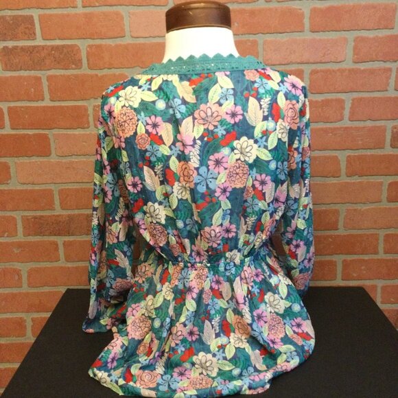 Matilda Jane Women's boho top size M floral sheer lace trim long sleeve - Picture 5 of 7